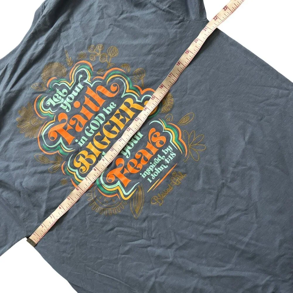 Fruit of the Loom‎ men shirt Blessed Girl Faith Long Sleeve Tee sz Large blue